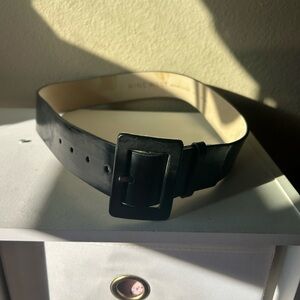 Nine West Black Leather Belt with Square Buckle